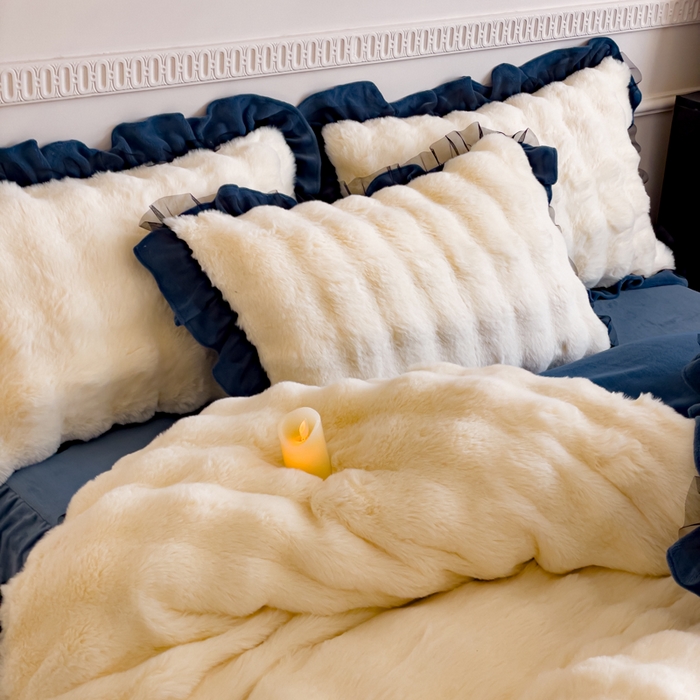 91家纺网 家纺一手货源 找家纺 睡美人 2025韩版兔兔绒牛奶绒床裙床单床笠款公主蕾丝四件套 兔兔绒-气质灰