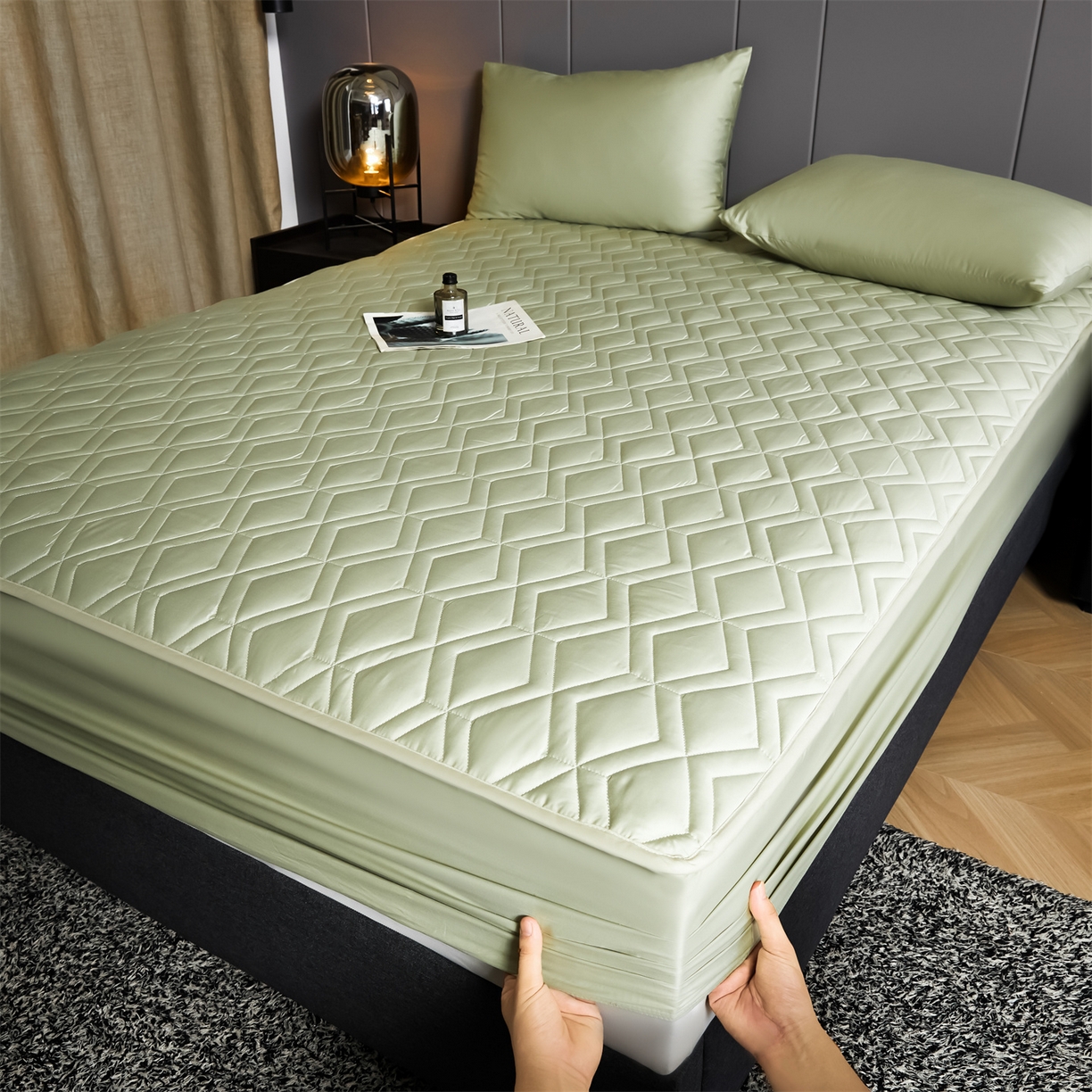 91家纺网 家纺一手货源 找家纺 优眠坊 2025新款60S全棉纯棉纯色床笠系列单床笠单品床笠单件床笠 柳染绿