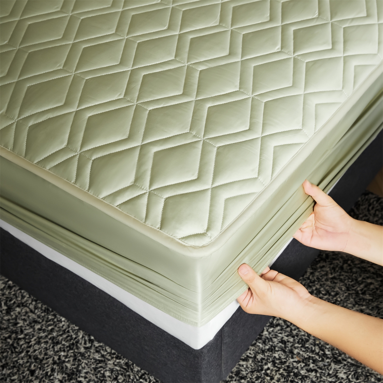 91家纺网 家纺一手货源 找家纺 优眠坊 2025新款60S全棉纯棉纯色床笠系列单床笠单品床笠单件床笠 柳染绿