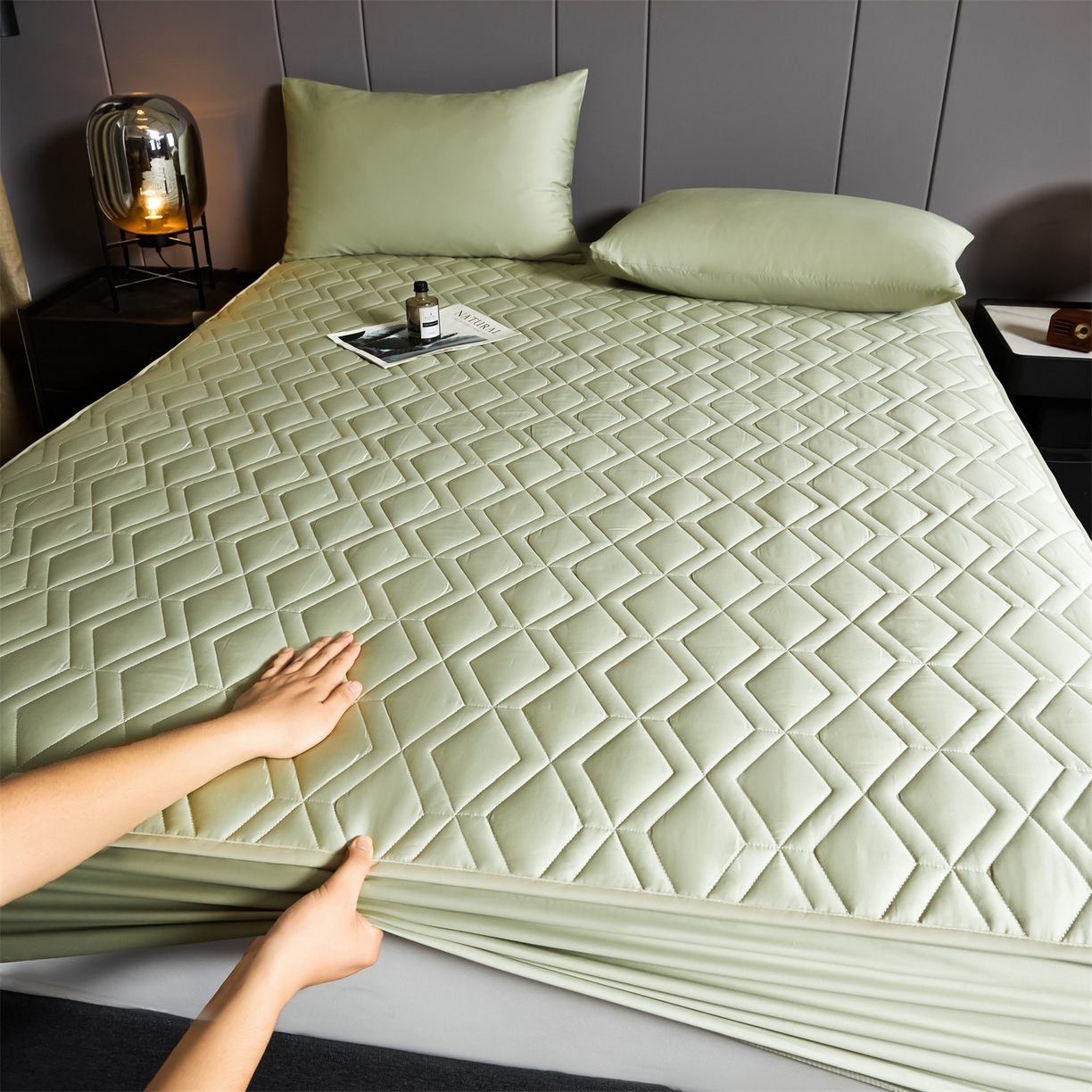 91家纺网 家纺一手货源 找家纺 优眠坊 2025新款60S全棉纯棉纯色床笠系列单床笠单品床笠单件床笠 柳染绿