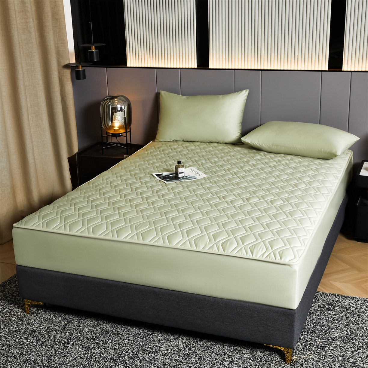 91家纺网 家纺一手货源 找家纺 优眠坊 2025新款60S全棉纯棉纯色床笠系列单床笠单品床笠单件床笠 柳染绿