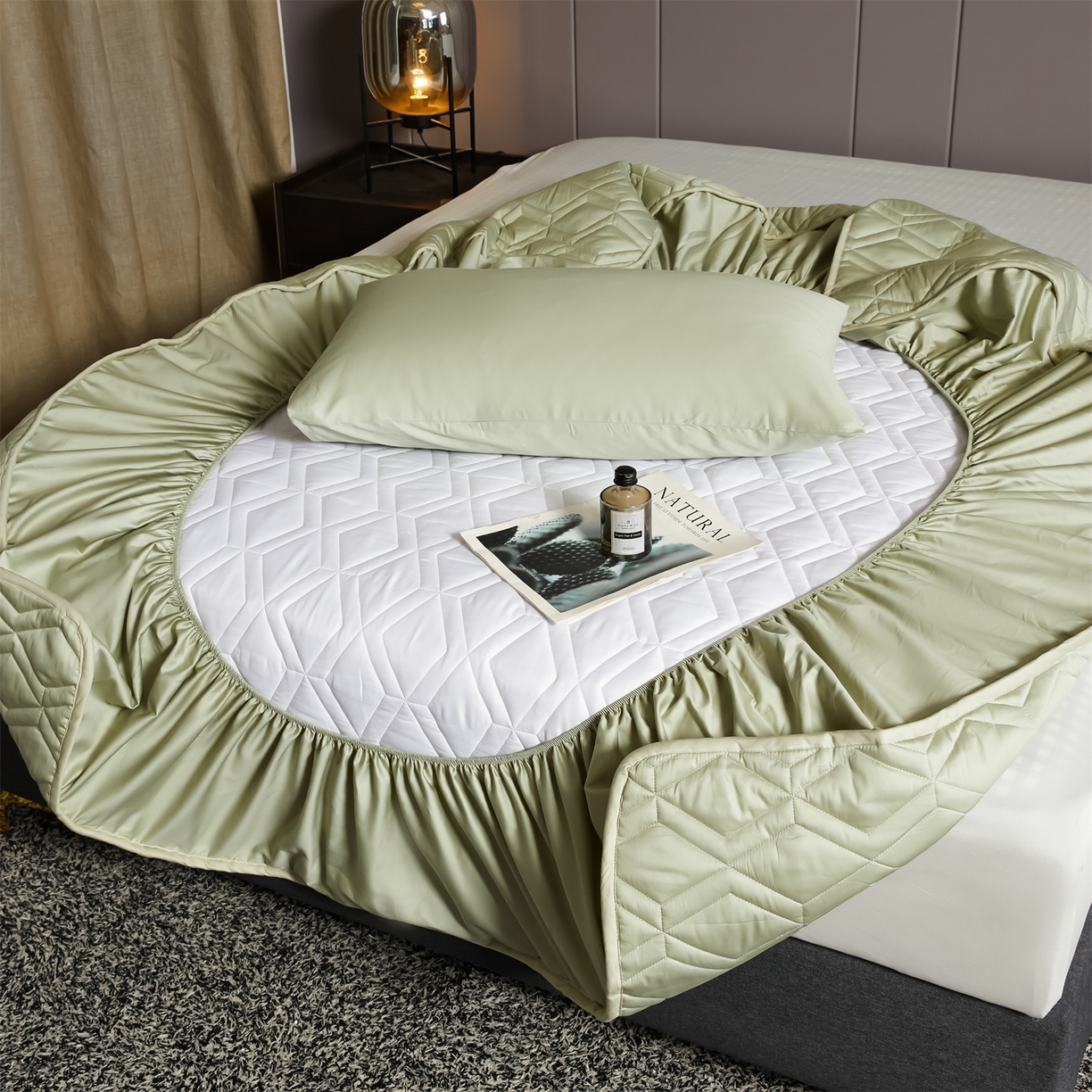 91家纺网 家纺一手货源 找家纺 优眠坊 2025新款60S全棉纯棉纯色床笠系列单床笠单品床笠单件床笠 柳染绿