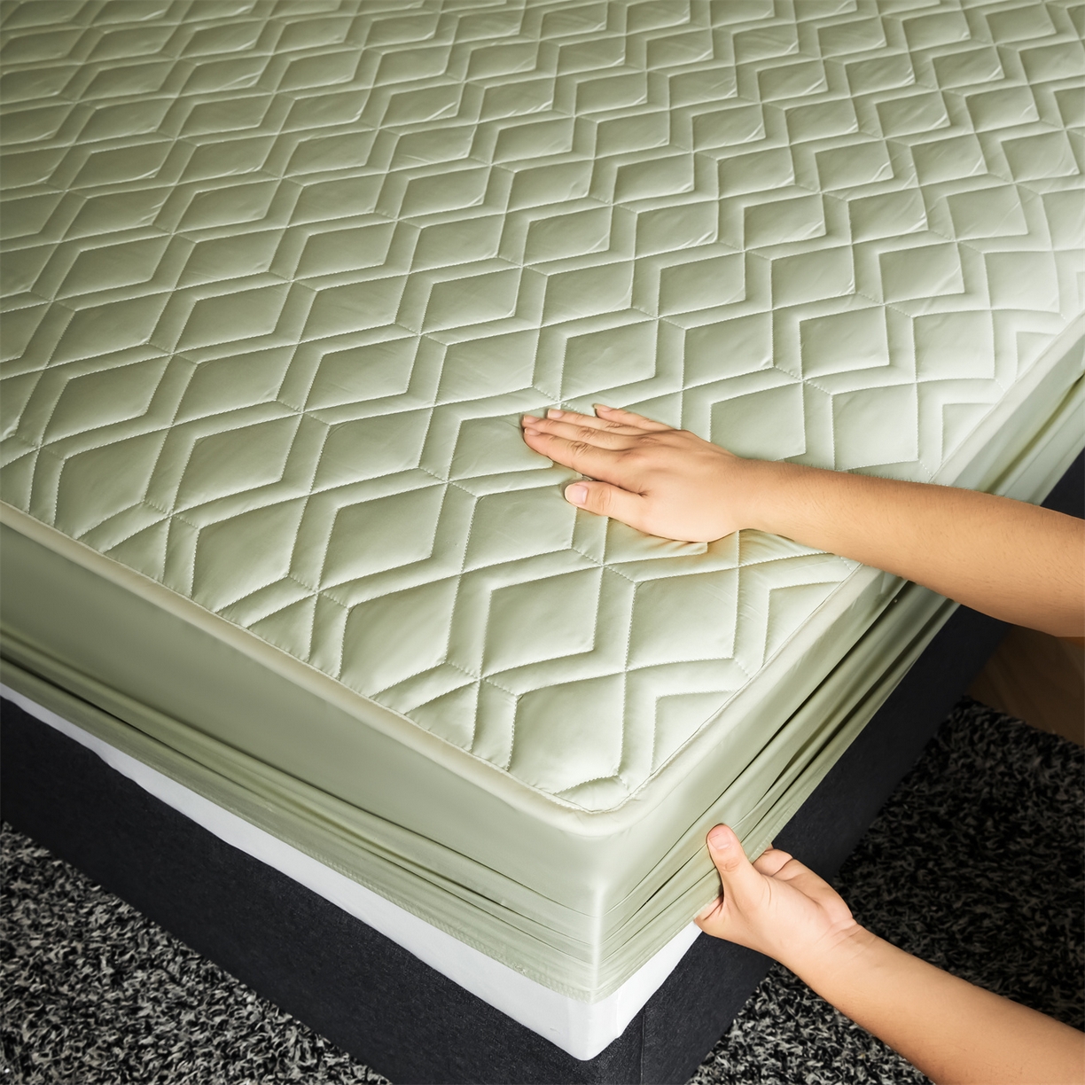 91家纺网 家纺一手货源 找家纺 优眠坊 2025新款60S全棉纯棉纯色床笠系列单床笠单品床笠单件床笠 柳染绿