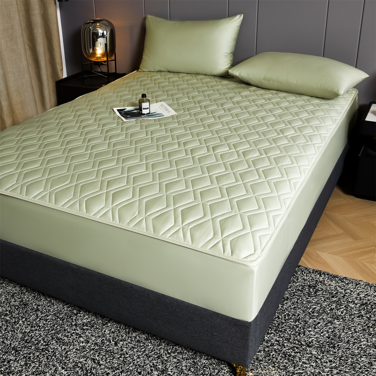 91家纺网 家纺一手货源 找家纺 优眠坊 2025新款60S全棉纯棉纯色床笠系列单床笠单品床笠单件床笠 柳染绿