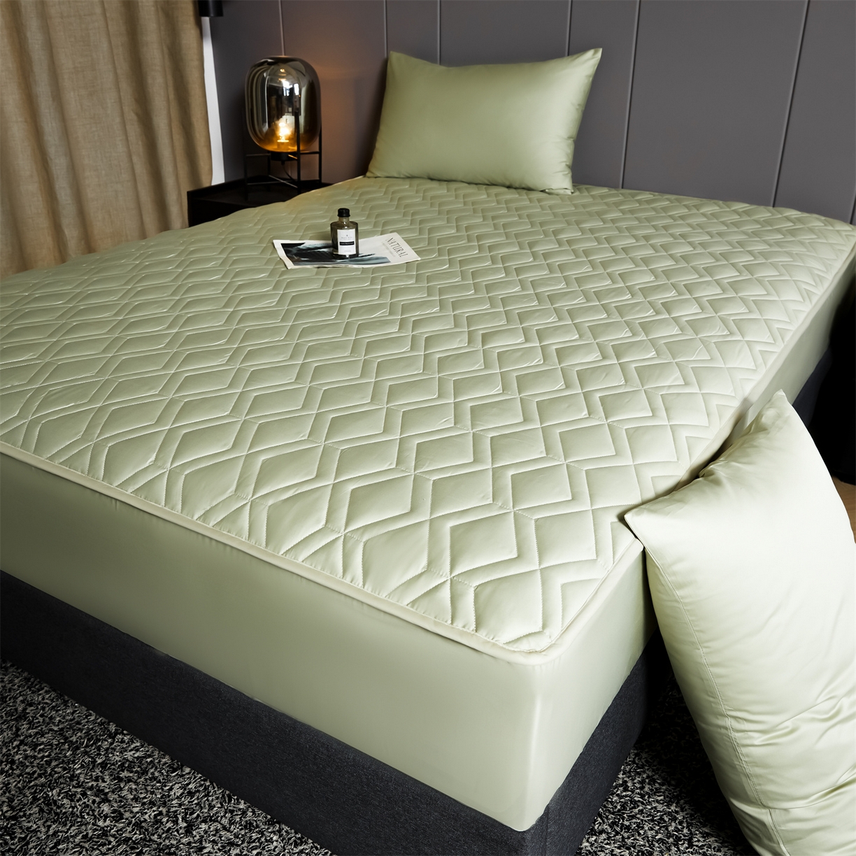 91家纺网 家纺一手货源 找家纺 优眠坊 2025新款60S全棉纯棉纯色床笠系列单床笠单品床笠单件床笠 柳染绿