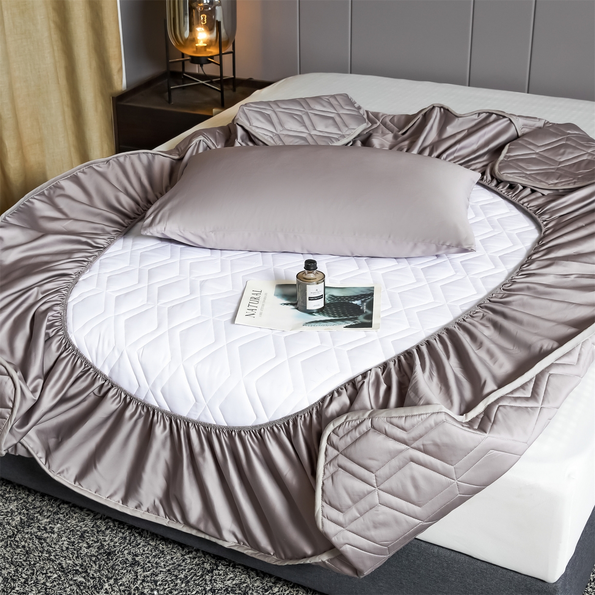 91家纺网 家纺一手货源 找家纺 优眠坊 2025新款60S全棉纯棉纯色床笠系列单床笠单品床笠单件床笠 香芋紫