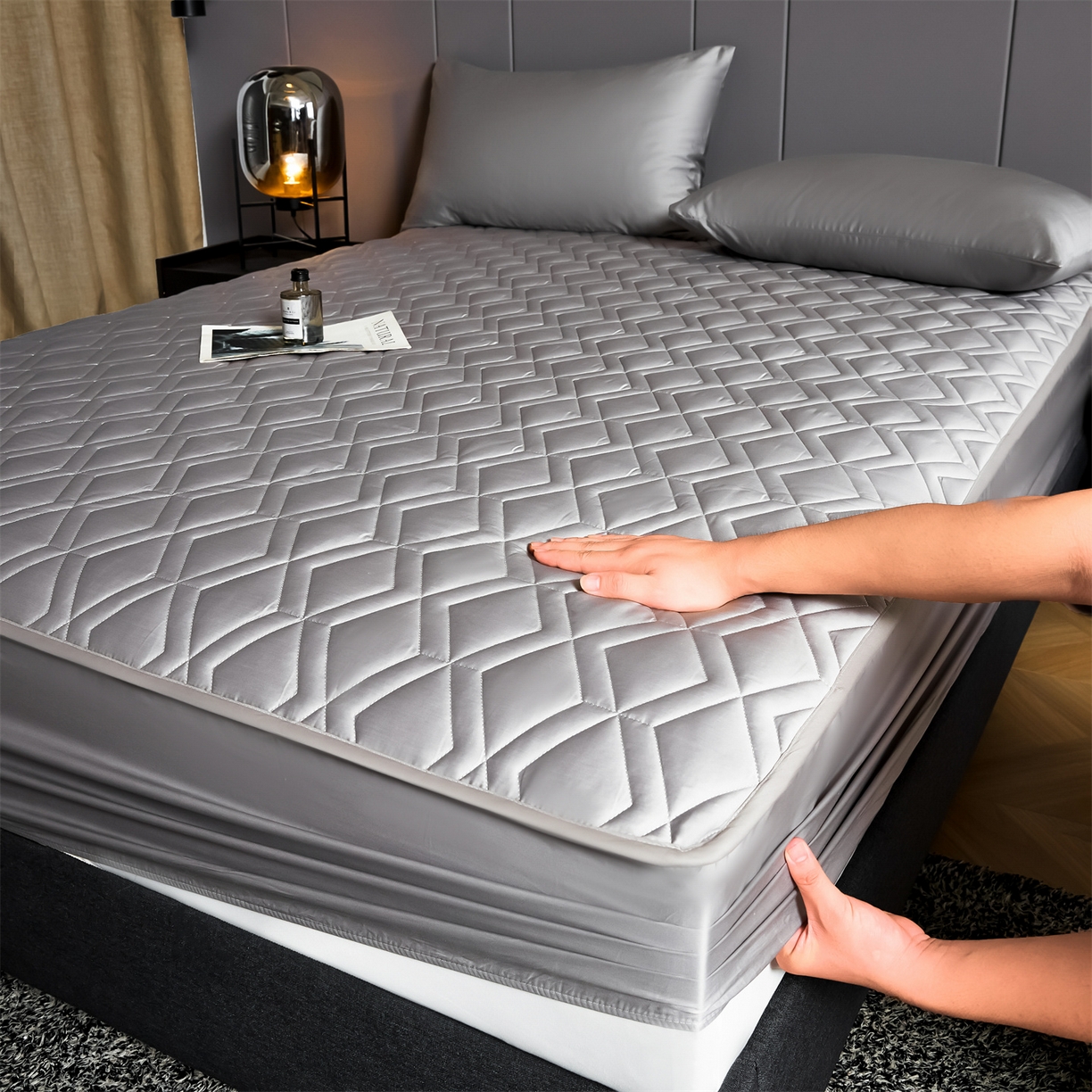 91家纺网 家纺一手货源 找家纺 优眠坊 2025新款60S全棉纯棉纯色床笠系列单床笠单品床笠单件床笠 雅士灰