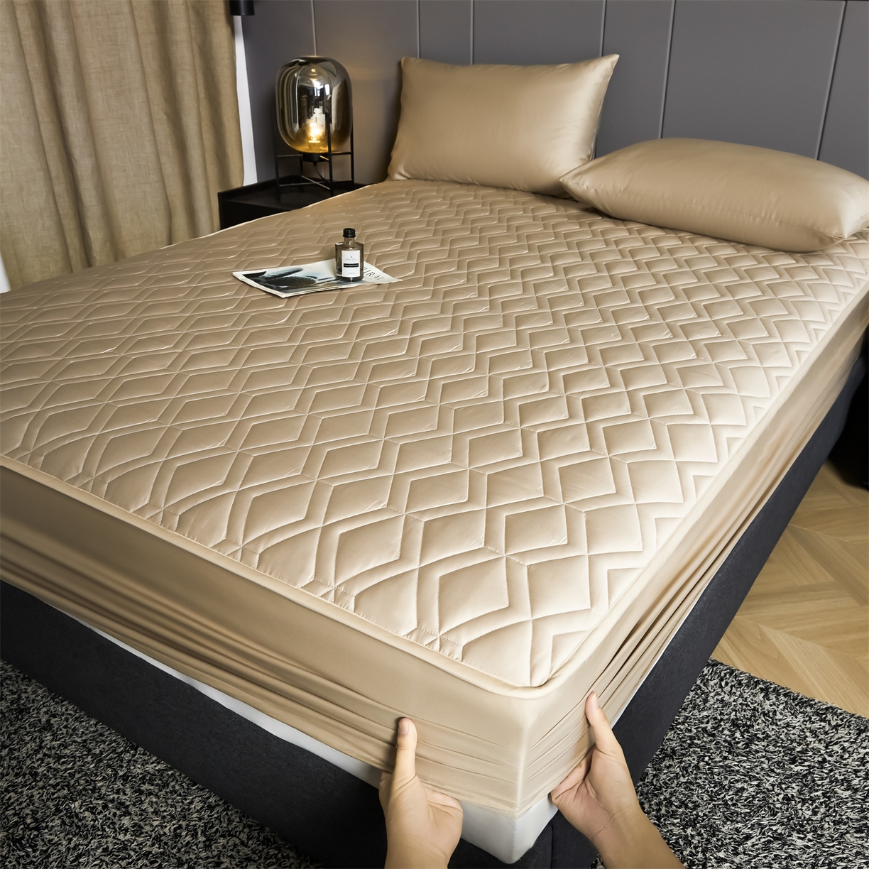 91家纺网 家纺一手货源 找家纺 优眠坊 2025新款60S全棉纯棉纯色床笠系列单床笠单品床笠单件床笠 郁香金