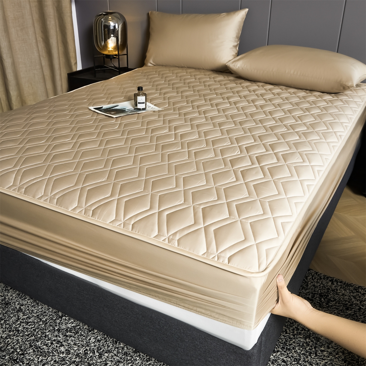 91家纺网 家纺一手货源 找家纺 优眠坊 2025新款60S全棉纯棉纯色床笠系列单床笠单品床笠单件床笠 郁香金