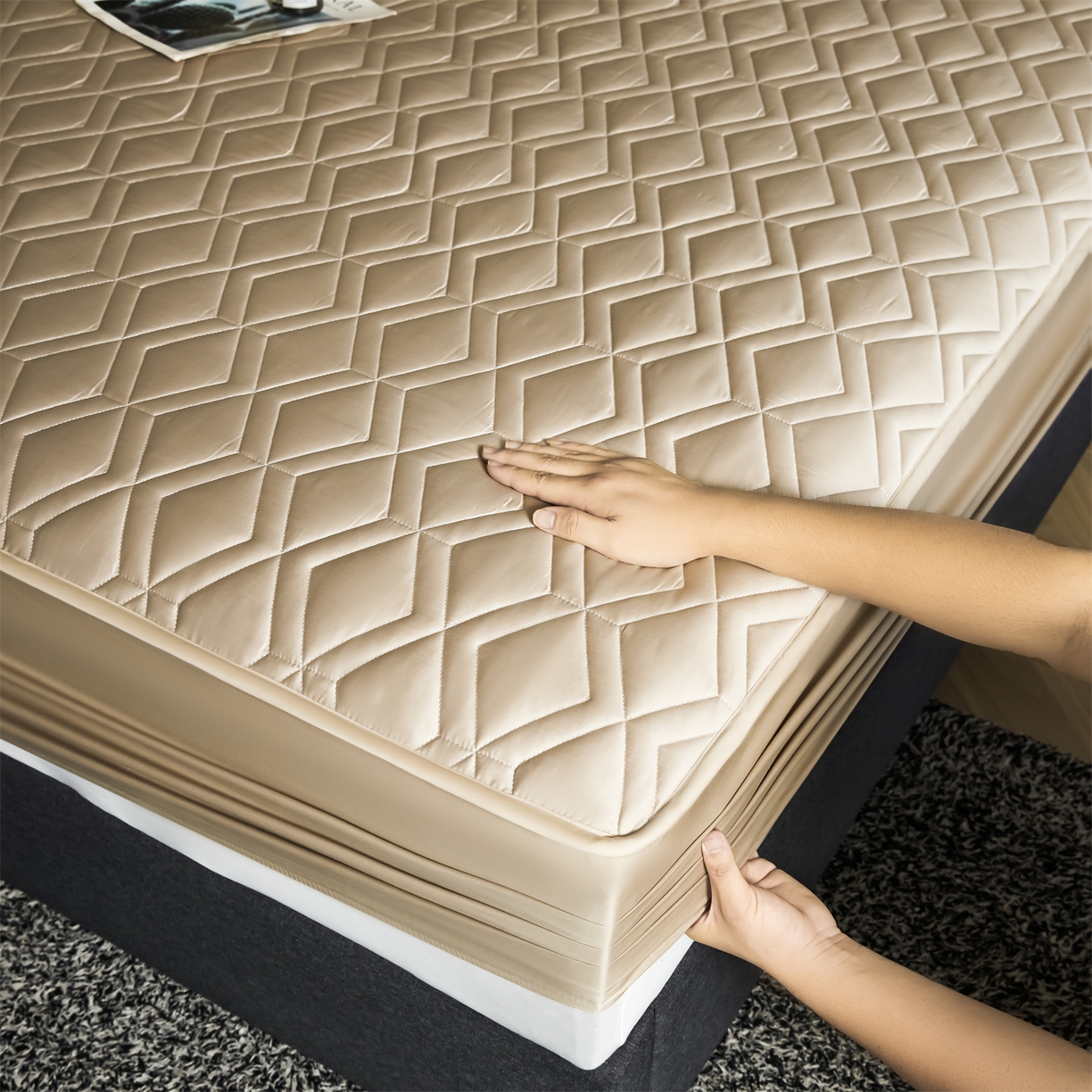 91家纺网 家纺一手货源 找家纺 优眠坊 2025新款60S全棉纯棉纯色床笠系列单床笠单品床笠单件床笠 郁香金