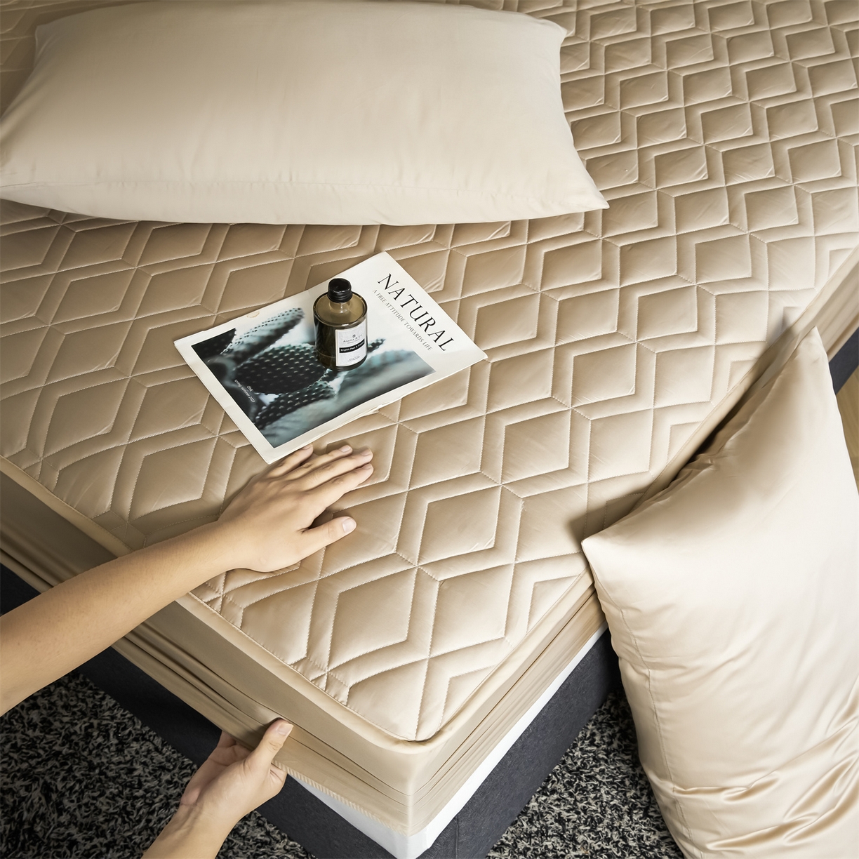 91家纺网 家纺一手货源 找家纺 优眠坊 2025新款60S全棉纯棉纯色床笠系列单床笠单品床笠单件床笠 郁香金