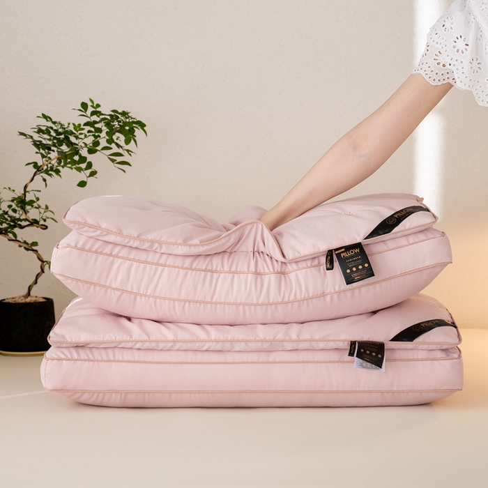 鼎晟纺 2025新款柔赛丝轻柔二合一羽丝枕家用枕头枕芯 粉色