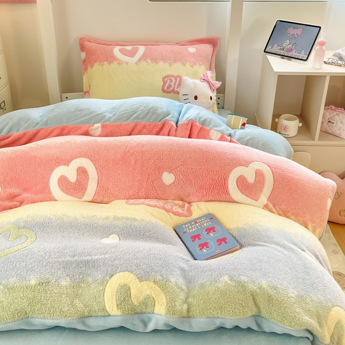 91家纺网 家纺一手货源 找家纺 川悦生活 2025新款立体雪花绒印花四件套学生床系列一场景一 彩虹爱语蓝