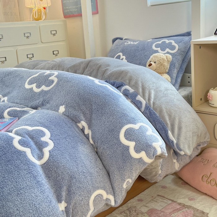 91家纺网 家纺一手货源 找家纺 川悦生活 2025新款立体雪花绒印花四件套学生床系列一场景一 奶味云朵