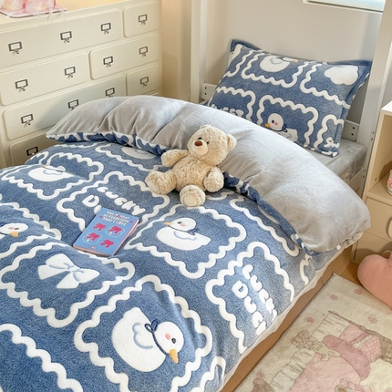 川悦生活 2025新款立体雪花绒印花四件套学生床系列一场景一 快乐鸭鸭