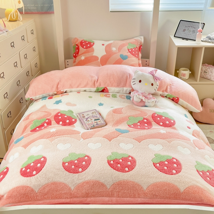 91家纺网 家纺一手货源 找家纺 川悦生活 2025新款立体雪花绒印花四件套学生床系列一场景一 冰激凌小熊