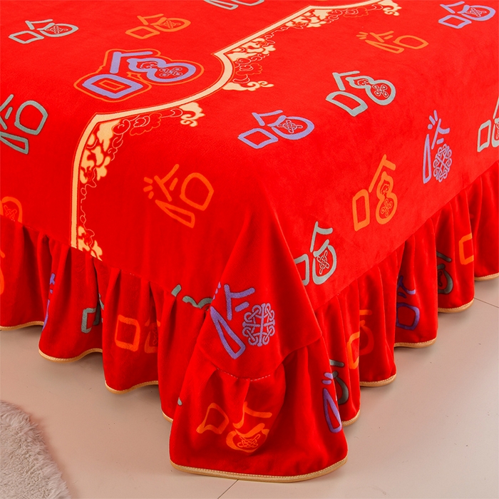 91家纺网 家纺一手货源 找家纺 馨梦缘 2025直播爆款8.5斤牛奶绒四件套加厚保暖床裙金貂绒 笑口常开 大红