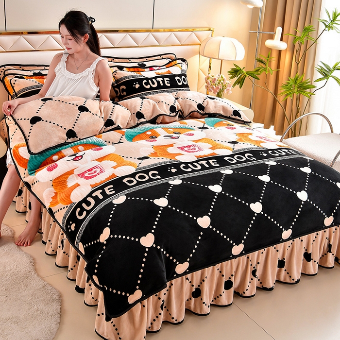 91家纺网 家纺一手货源 找家纺 馨梦缘 2025直播爆款8.5斤牛奶绒四件套加厚保暖床裙金貂绒 旺财