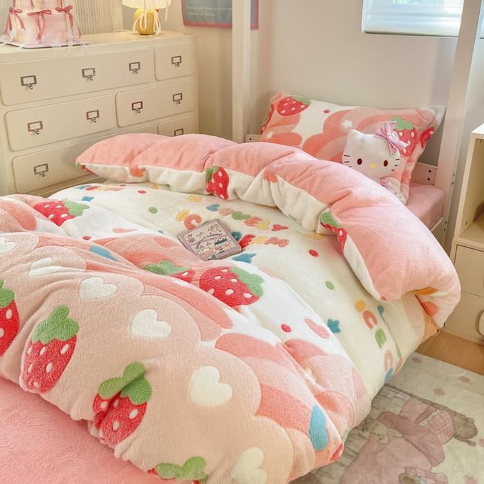 91家纺网 家纺一手货源 找家纺 川悦生活 2025新款立体雪花绒印花四件套学生床系列一场景一 冰激凌小熊