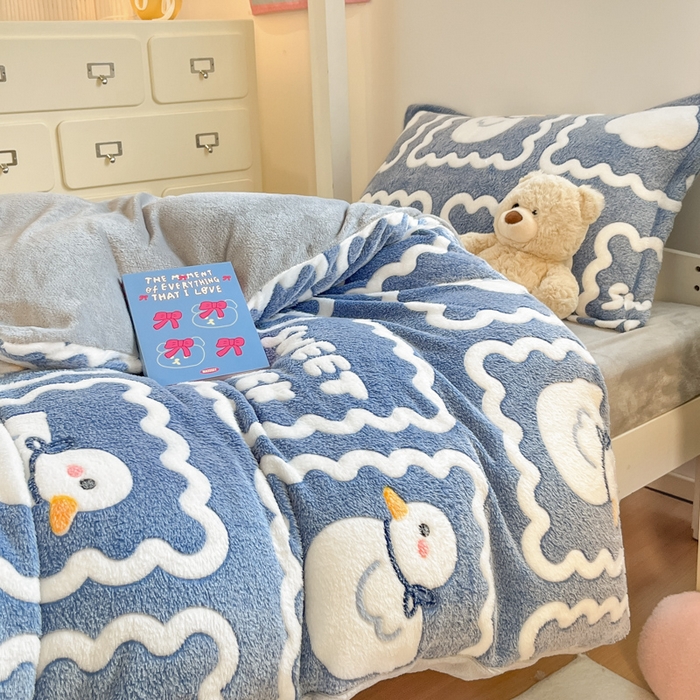 91家纺网 家纺一手货源 找家纺 川悦生活 2025新款立体雪花绒印花四件套学生床系列一场景一 快乐鸭鸭