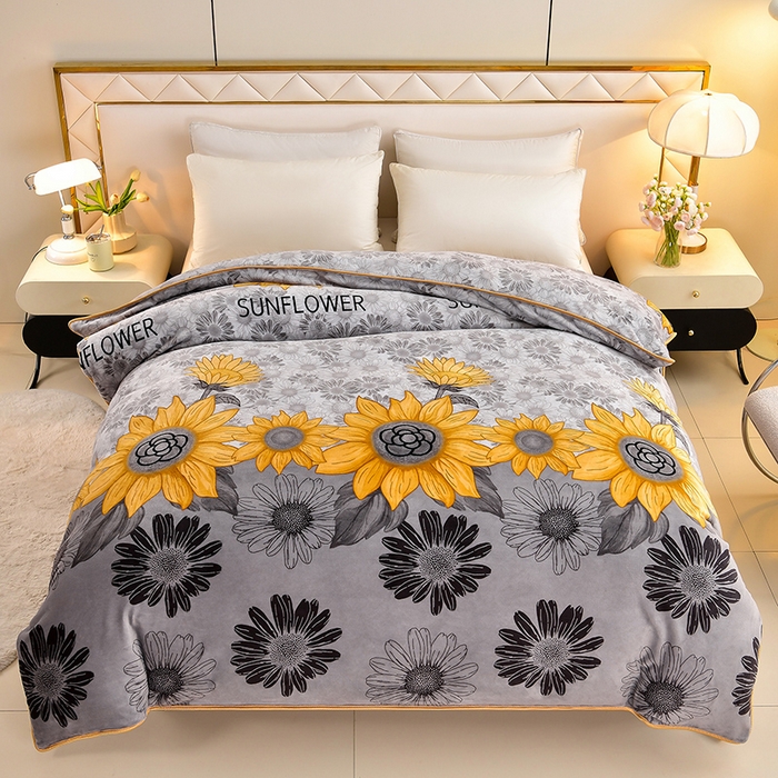 91家纺网 家纺一手货源 找家纺 馨梦缘 2025直播爆款8.5斤牛奶绒四件套加厚保暖床裙金貂绒 向日葵