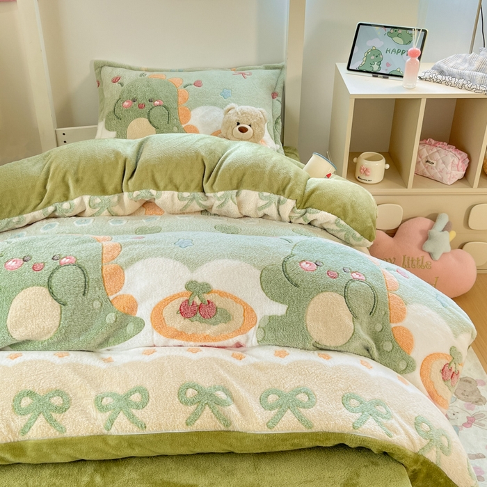 91家纺网 家纺一手货源 找家纺 川悦生活 2025新款立体雪花绒印花四件套学生床系列一场景一 甜系龙龙