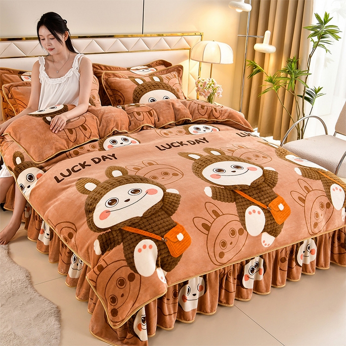 91家纺网 家纺一手货源 找家纺 馨梦缘 2025直播爆款8.5斤牛奶绒四件套加厚保暖床裙金貂绒 拉咕咕