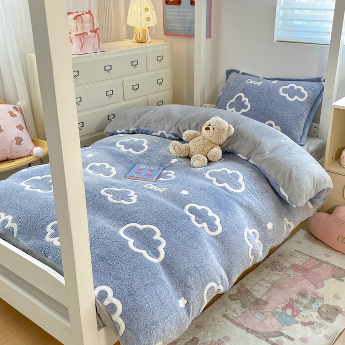 91家纺网 家纺一手货源 找家纺 川悦生活 2025新款立体雪花绒印花四件套学生床系列一场景一 奶味云朵