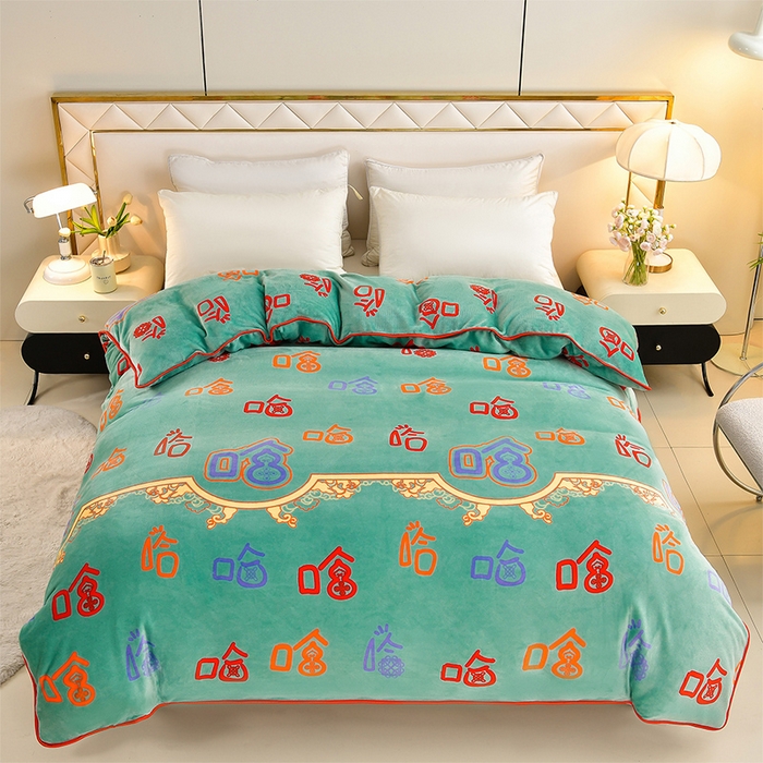 91家纺网 家纺一手货源 找家纺 馨梦缘 2025直播爆款8.5斤牛奶绒四件套加厚保暖床裙金貂绒 笑口常开 绿