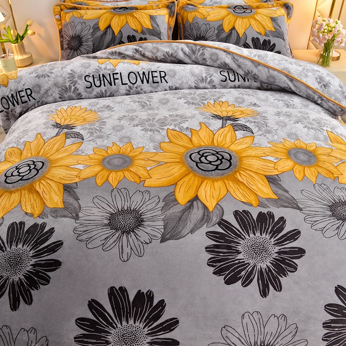 91家纺网 家纺一手货源 找家纺 馨梦缘 2025直播爆款8.5斤牛奶绒四件套加厚保暖床裙金貂绒 向日葵