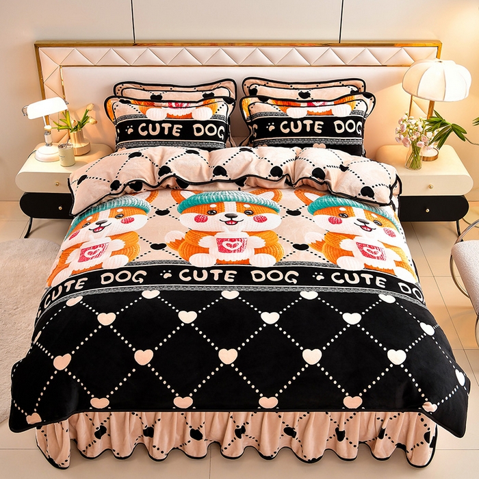 91家纺网 家纺一手货源 找家纺 馨梦缘 2025直播爆款8.5斤牛奶绒四件套加厚保暖床裙金貂绒 旺财