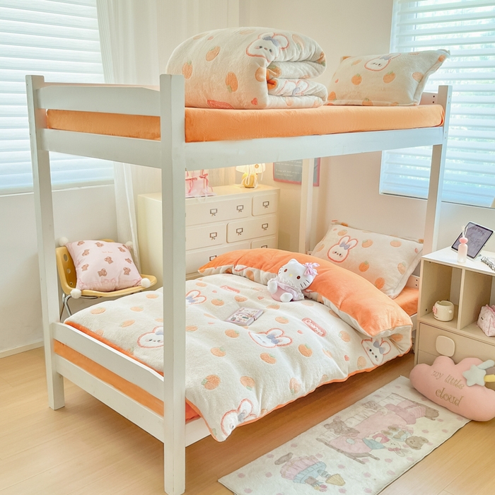 91家纺网 家纺一手货源 找家纺 川悦生活 2025新款立体雪花绒印花四件套学生床系列一场景一 橘兔