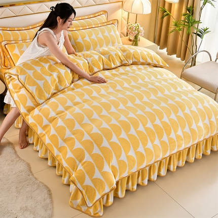 馨梦缘 2025直播爆款8.5斤牛奶绒四件套加厚保暖床裙金貂绒 幸福