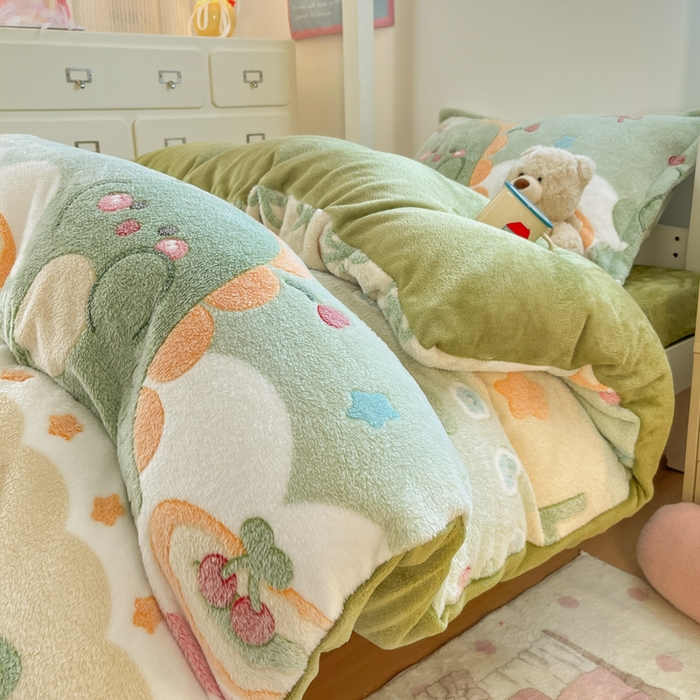 91家纺网 家纺一手货源 找家纺 川悦生活 2025新款立体雪花绒印花四件套学生床系列一场景一 甜系龙龙