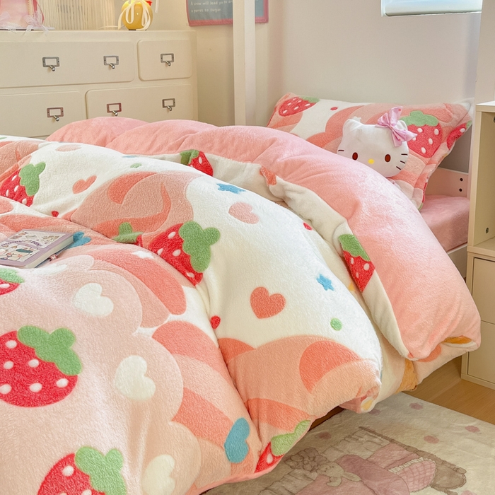 91家纺网 家纺一手货源 找家纺 川悦生活 2025新款立体雪花绒印花四件套学生床系列一场景一 冰激凌小熊