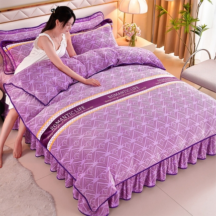 馨梦缘 2025直播爆款8.5斤牛奶绒四件套加厚保暖床裙金貂绒 紫气东来