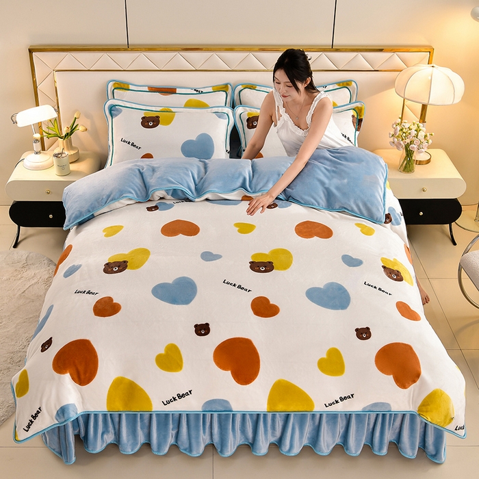 91家纺网 家纺一手货源 找家纺 馨梦缘 2025直播爆款8.5斤牛奶绒四件套加厚保暖床裙金貂绒 可爱熊