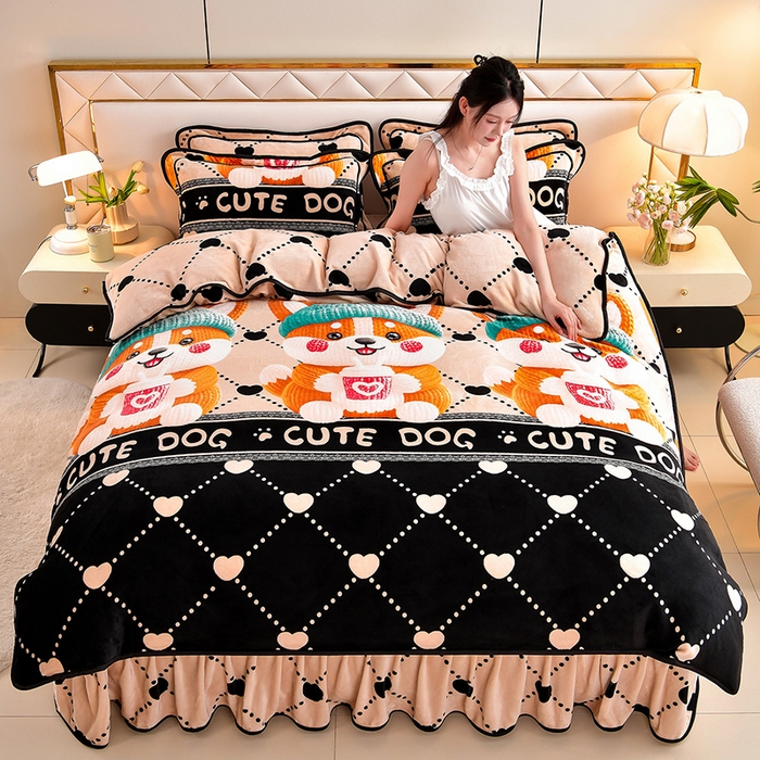 91家纺网 家纺一手货源 找家纺 馨梦缘 2025直播爆款8.5斤牛奶绒四件套加厚保暖床裙金貂绒 旺财