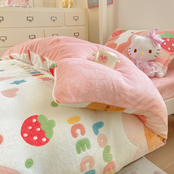 91家纺网 家纺一手货源 找家纺 川悦生活 2025新款立体雪花绒印花四件套学生床系列一场景一 冰激凌小熊