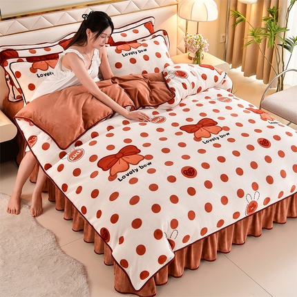 馨梦缘 2025直播爆款8.5斤牛奶绒四件套加厚保暖床裙金貂绒 怦然心动