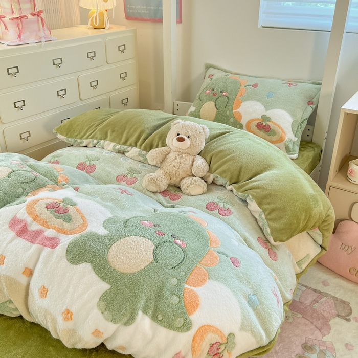 91家纺网 家纺一手货源 找家纺 川悦生活 2025新款立体雪花绒印花四件套学生床系列一场景一 甜系龙龙