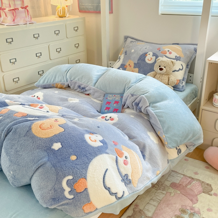 91家纺网 家纺一手货源 找家纺 川悦生活 2025新款立体雪花绒印花四件套学生床系列一场景一 哒哒鸭丫
