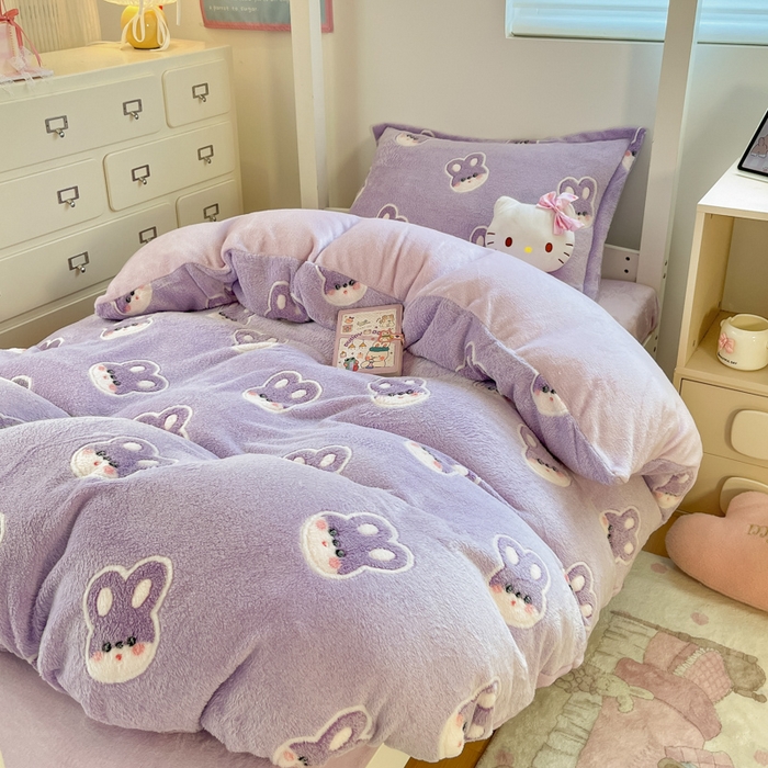 91家纺网 家纺一手货源 找家纺 川悦生活 2025新款立体雪花绒印花四件套学生床系列一场景一 妮娜兔