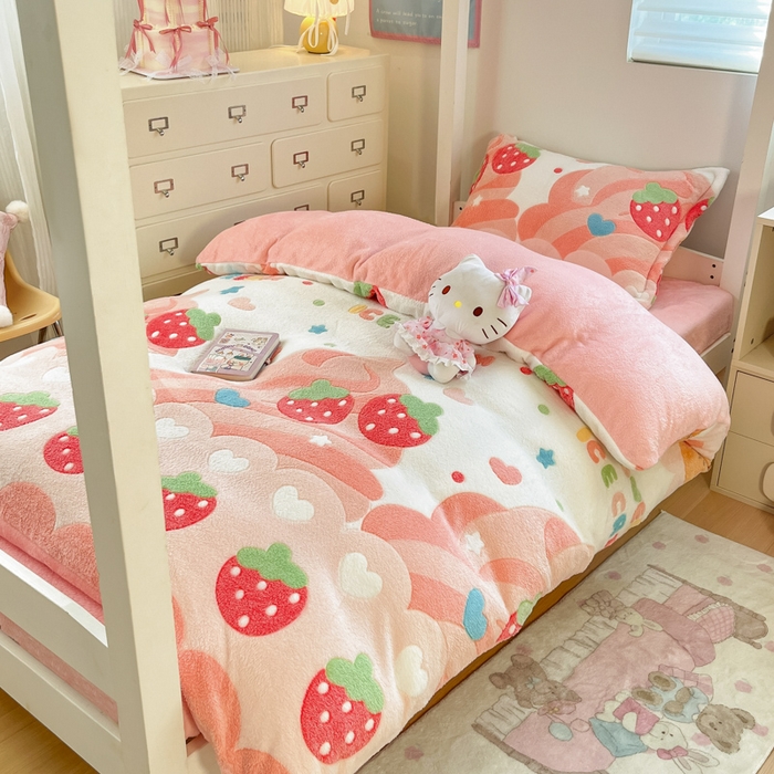 91家纺网 家纺一手货源 找家纺 川悦生活 2025新款立体雪花绒印花四件套学生床系列一场景一 冰激凌小熊