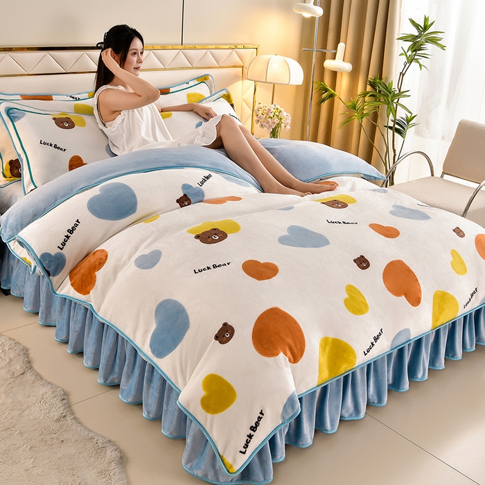 91家纺网 家纺一手货源 找家纺 馨梦缘 2025直播爆款8.5斤牛奶绒四件套加厚保暖床裙金貂绒 可爱熊