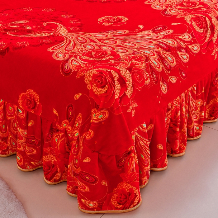 91家纺网 家纺一手货源 找家纺 馨梦缘 2025直播爆款8.5斤牛奶绒四件套加厚保暖床裙金貂绒 喜结良缘