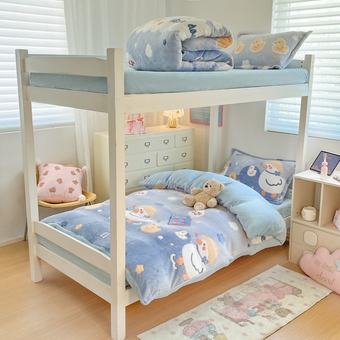 91家纺网 家纺一手货源 找家纺 川悦生活 2025新款立体雪花绒印花四件套学生床系列一场景一 哒哒鸭丫