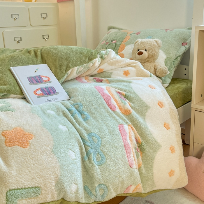 91家纺网 家纺一手货源 找家纺 川悦生活 2025新款立体雪花绒印花四件套学生床系列一场景一 甜系龙龙