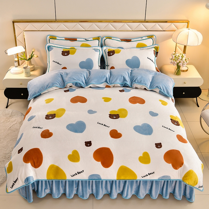 91家纺网 家纺一手货源 找家纺 馨梦缘 2025直播爆款8.5斤牛奶绒四件套加厚保暖床裙金貂绒 可爱熊