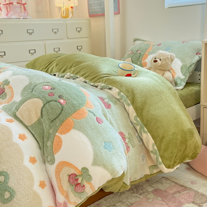 91家纺网 家纺一手货源 找家纺 川悦生活 2025新款立体雪花绒印花四件套学生床系列一场景一 甜系龙龙